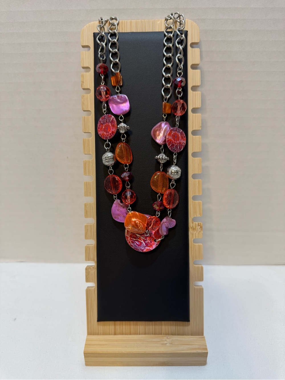 Pink & Orange Bead Multi-Strand Necklace